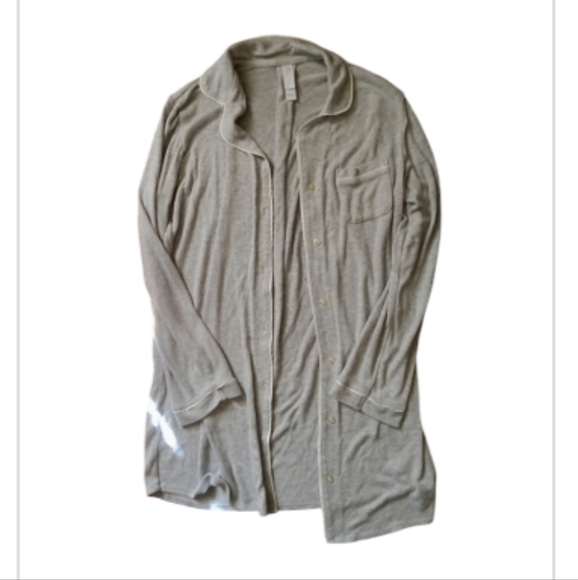 Women's Stars Above Button Up Sleep Shirt Light Grey with white trim - Picture 1 of 6